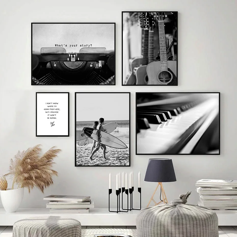 

Nordic Guitar Piano Musical Instruments Poster Beach Yacht Urban Street Landscape Art Print Quotes Canvas Painting Home Decor
