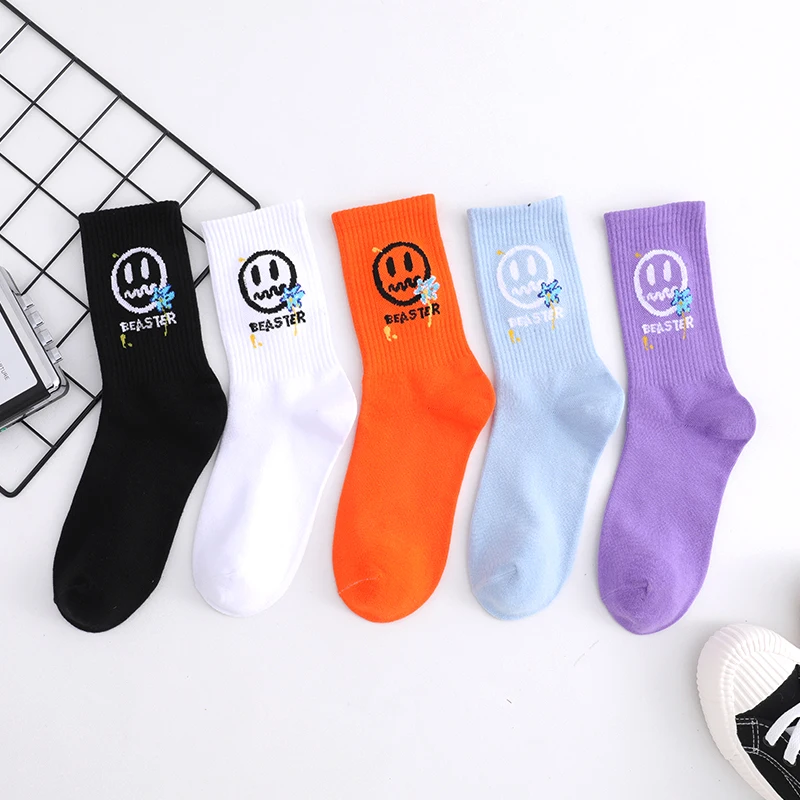 Adult Funny Middle Calf Short Crew Street Fashion Cotton Socks Daily Youth Teen paw print Streetwear Little Demon Devil Face Sox