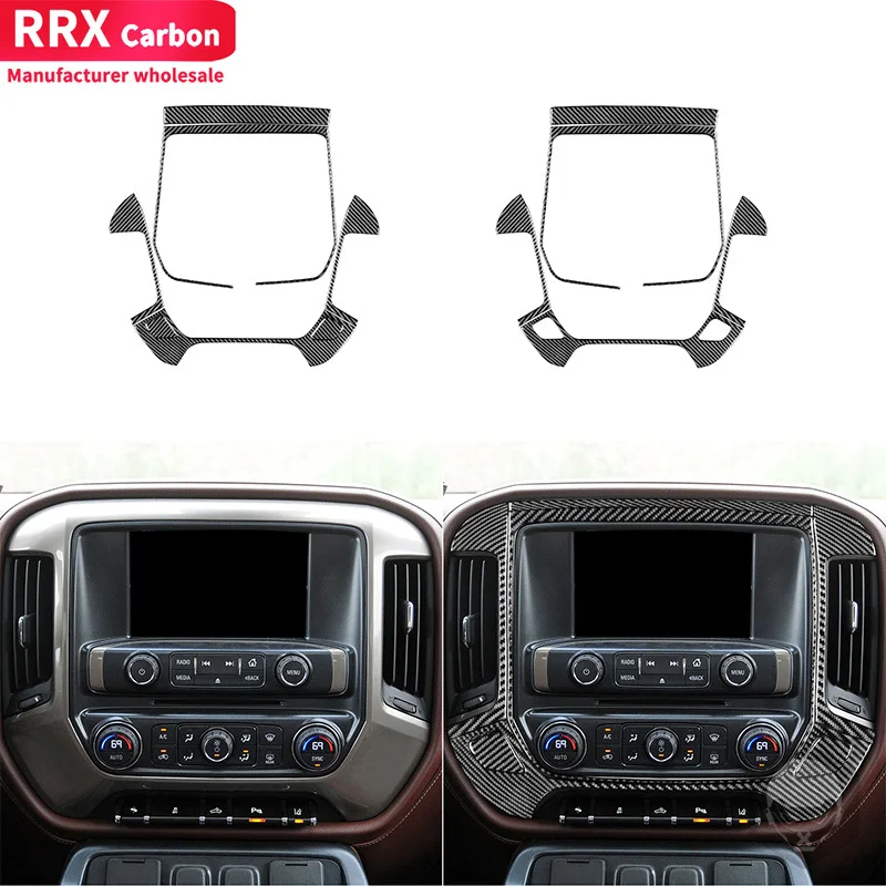 

RRX для Chevrolet Silverado GMC Sierra 1500 2014-2018, автомобильная центральная консоль из углеродного волокна, мультимедийная навигационная панель, отделочная...