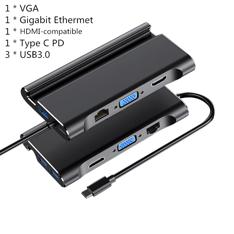 Кабель с разъемами типа C и RJ45 Gigabit Lan Ethernet совместимому HDMI VGA адаптер SD устройство