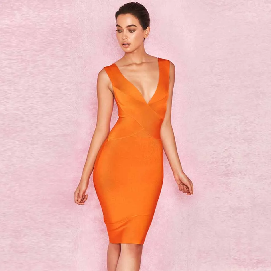 Женское вечернее Бандажное платье adyce оранжевое облегающее без рукавов с