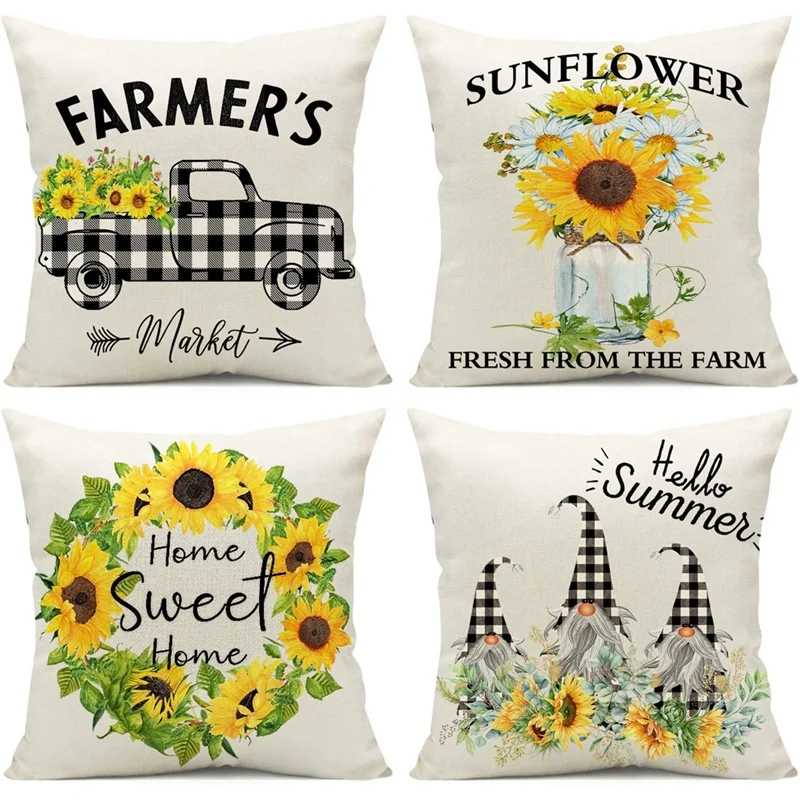 

Summer Pillow Covers 18X18,Summer Decor,Outdoor Farmhouse Pillow Covers Linen Cushion Case For Summer Home Decor