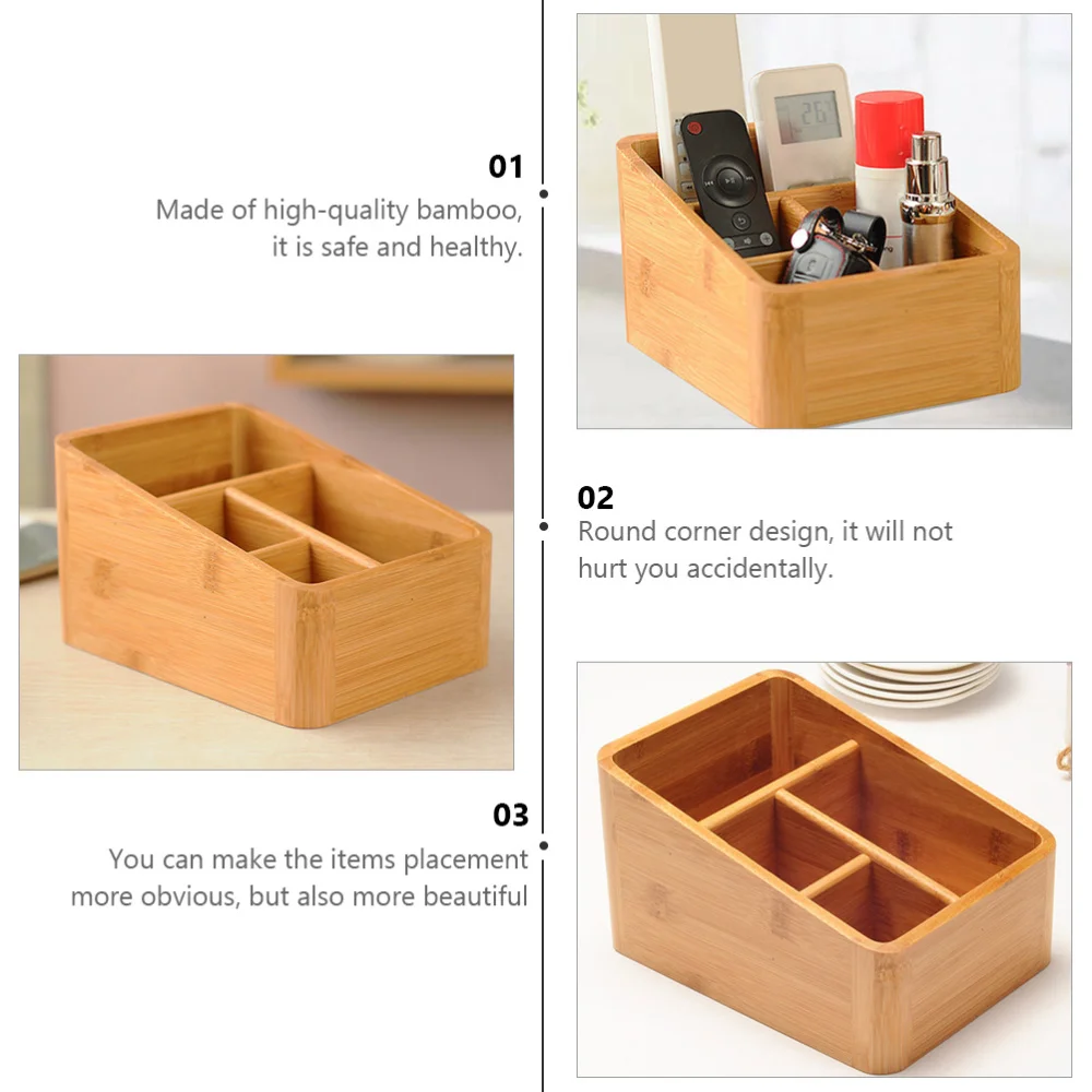 

1 Pc Creative Bamboo Desktop Storage Box Cosmetic Remote-control Unit Sundries Storage Case