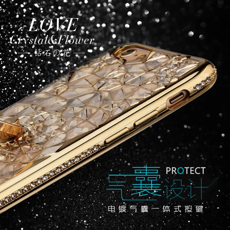 Для iPhone X Xs Max XR чехол Роскошные 3D мягкое кольцо Капа для iPhone 5, 5s, SE 6 S 7 8 плюс кольцо кремния блеск горный хрусталь Стенд Крышка