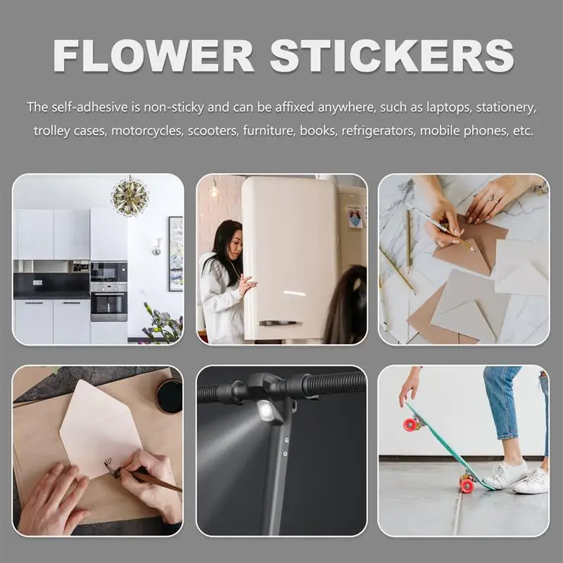 

100Pcs Flower Stickers DIY Colorful Novel Adhesive Ornament Flower Decorations Waterproof Stickers