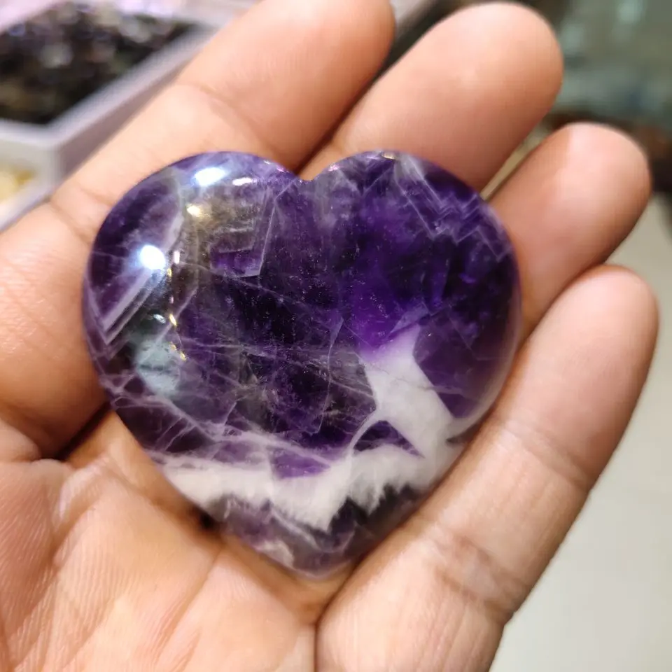 

Natural Dream Amethyst Heart Shaped Crystal Palm Stones Healing Specimen Gifts Natural Stones and Minerals