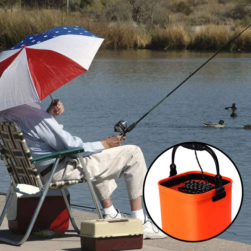 

1Pcs Foldable EVA Water Bucket With Rope Belt Outdoor Collapsible Bag Carp Fishing Tackle Box Camping Fishing Accessories