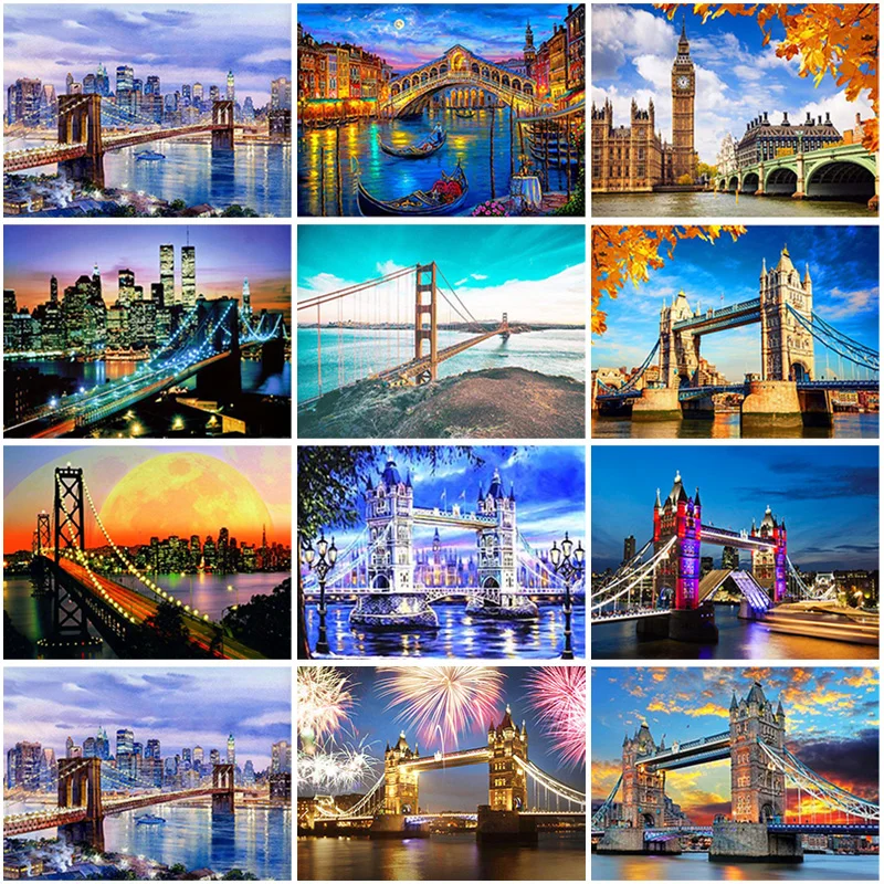 

DIY 5D Diamond Painting Scenery Bridge Diamond Embroidery Landscape Cross Stitch Full Round Drill Rhinestones Manual Home Decor