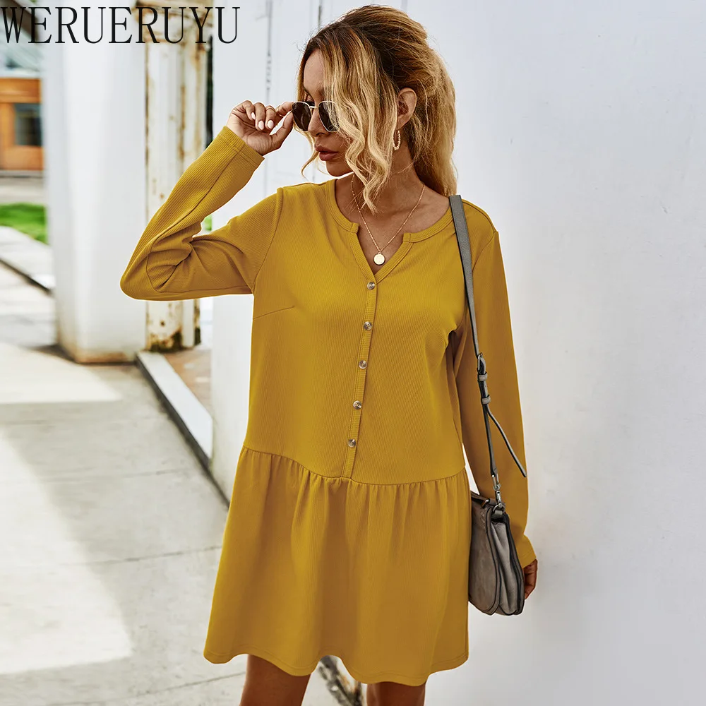 

Casual Mini A-Line Long Sleeve Woman Dress 2021 Autumn Winter Harajuku V-neck Elegant Dresses for Women Korean Fashion Clothing