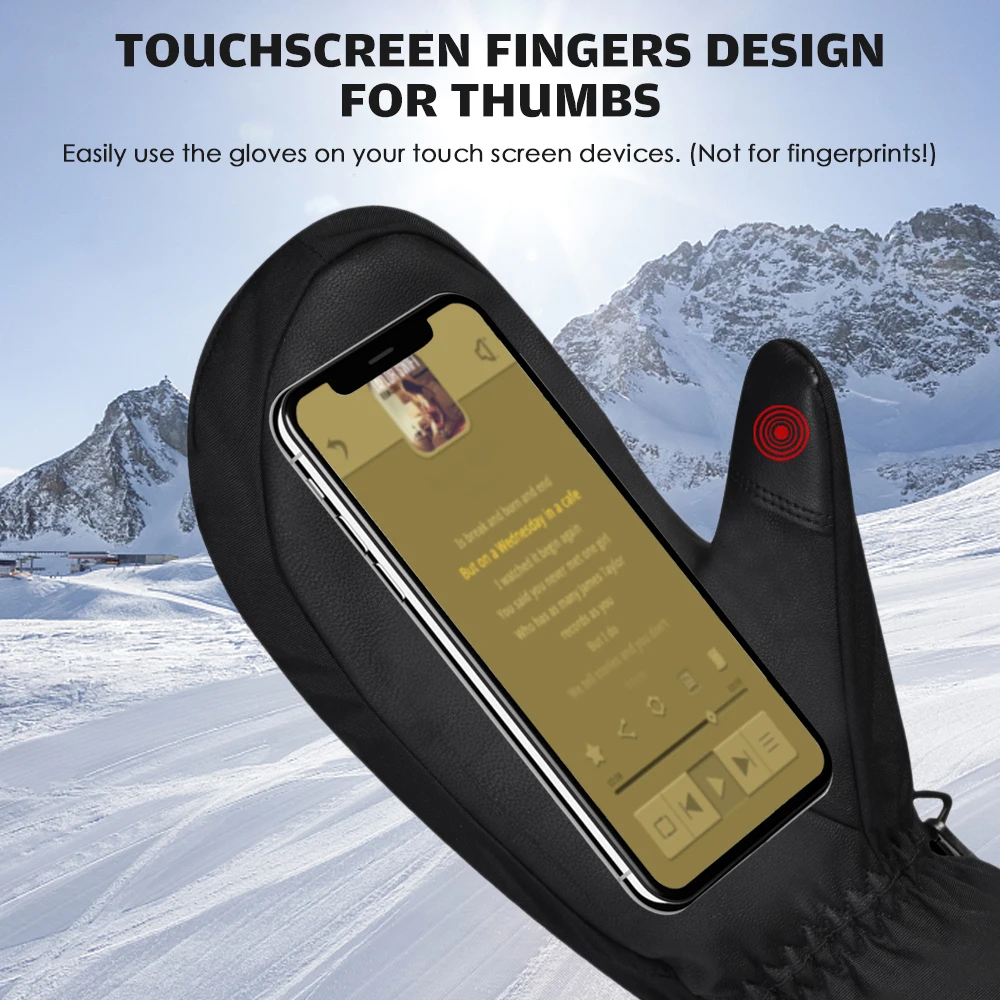 

Зимние лыжные варежки для женщин и мужчин, водонепроницаемые теплые перчатки для сенсорного экрана со шнурком для сноуборда, лыжного спорт...