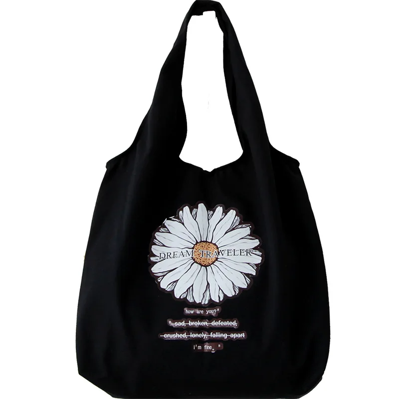 

Japan and South Korea new small daisy canvas bag female shoulder small fresh student literary large capacity handbag