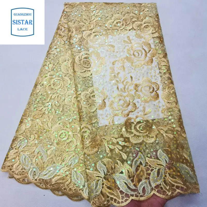 Peach African Lace Embroidered Nigerian Fabric With Sequins High Quality Dubai French Mesh 5 Yards 2020 |