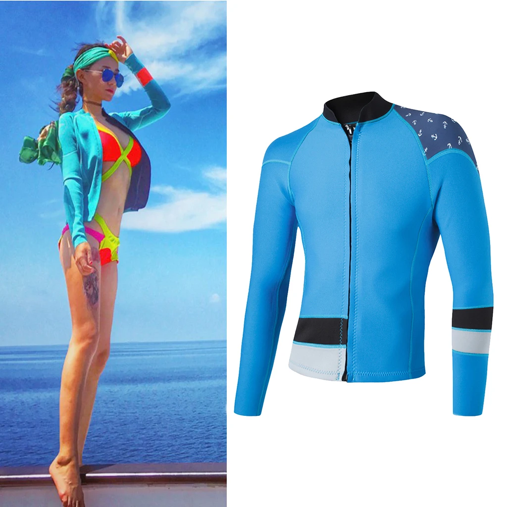 

Wetsuit Top for Women Premium 2mm Neoprene Diving Suit Jacket Long Sleeves Front Zipper Dive Beach Top Surfing Suit