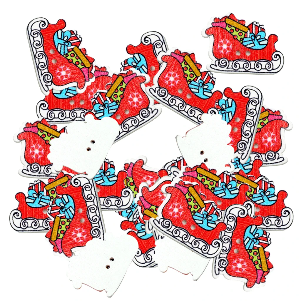 

50 Pieces Christmas Sled Sleigh Wooden Button Sewing Embellishment for DIY Craft