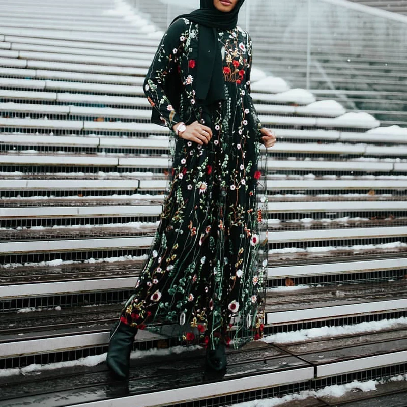 Женский халат с вышивкой коллекция 2021 года Абая Дубайский хиджаб мусульманское