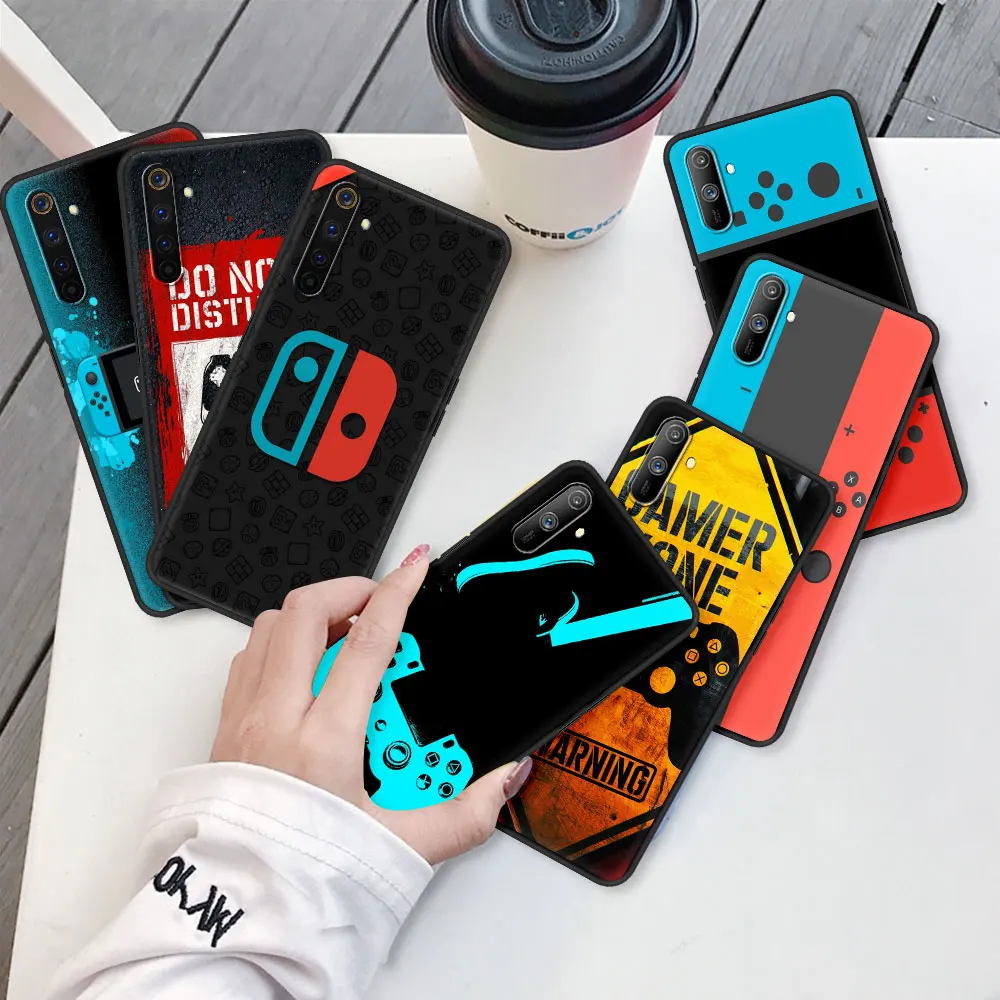 

Game Console Remote Handle Phone Case For Realme 8 Pro C21 C3 C12 6 5 7 Black Coque XT GT Neo C15 Soft Antifall Protect Cover