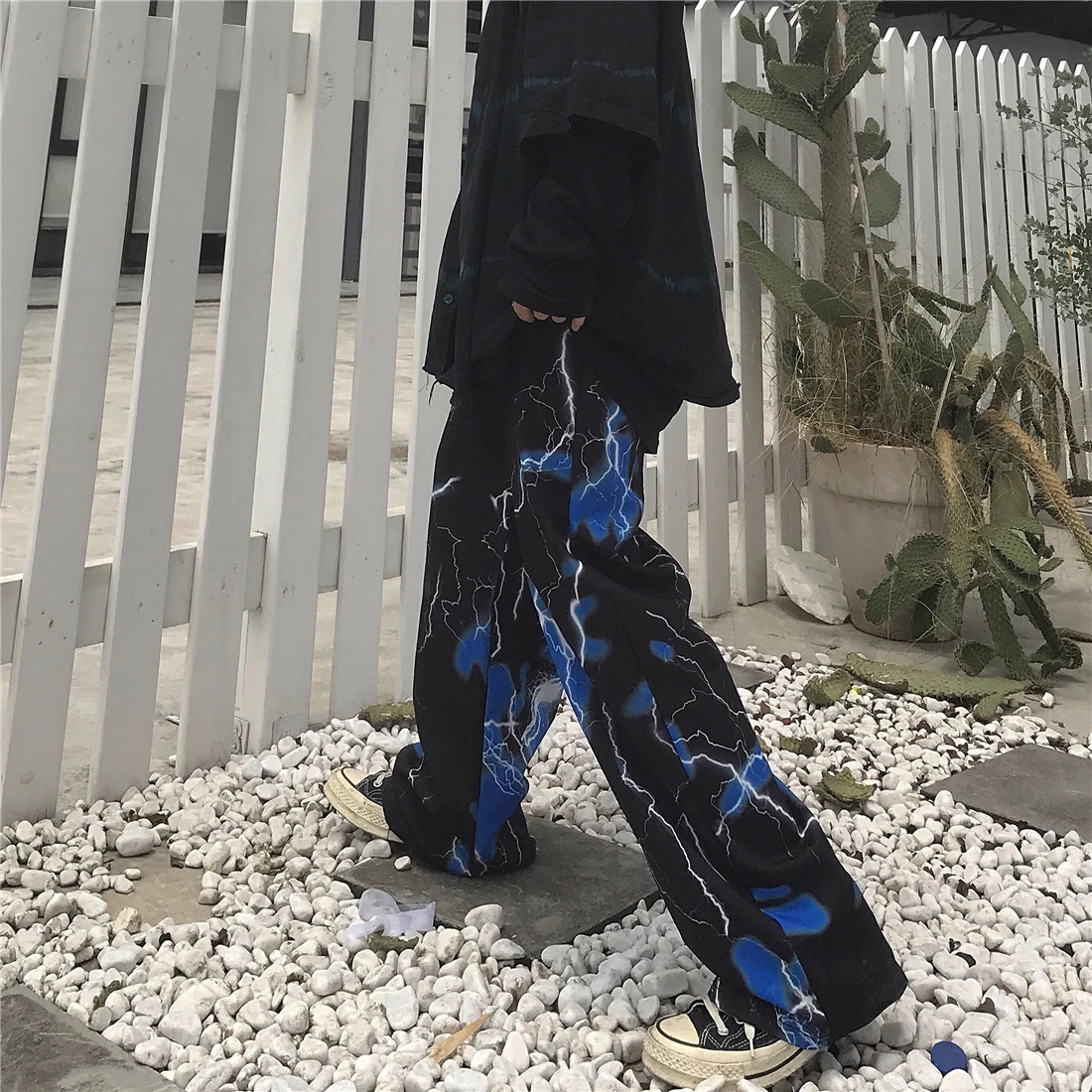 Neploe Harajuku высокие уличные черные ретро длинные брюки с принтом молнии свободные повседневные Прямые брюки женские мужские широкие брюки 54597