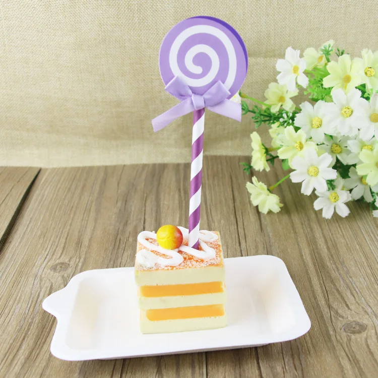 6 шт./лот фиолетовый бумажный леденец цветной кекс Топпер для торта с соломинкой