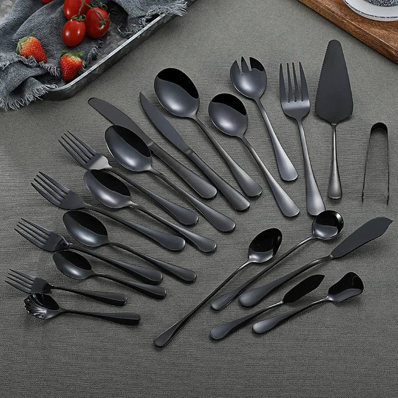 Stainless Steel Tableware Mirror Cutlery Set Black Kitchen Set Dinnerware Spoon and Fork Dinner Set Tableware Home Flatware