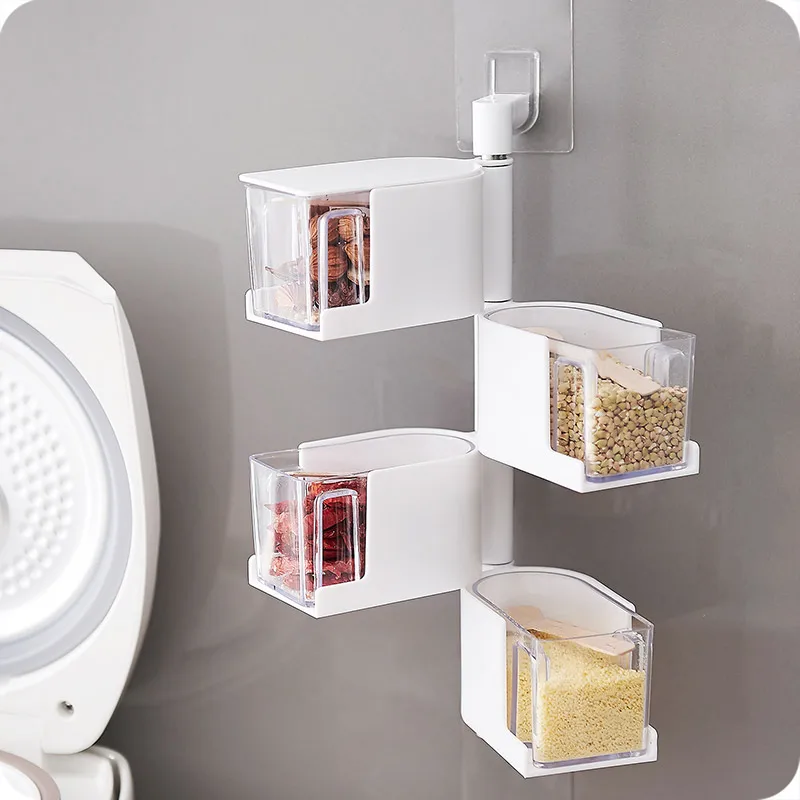 2-4 grids Wall-mounted seasoning storage box salt and pepper spice jar rack condiment set Kitchen accessories | Дом и сад
