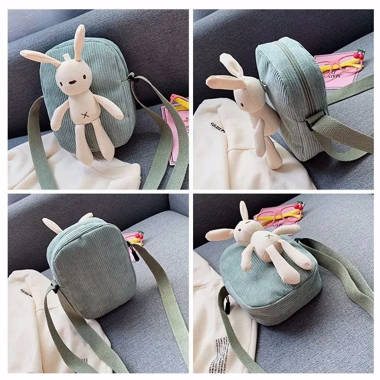 Cute Rabbit Children's Corduroy Shoulder Bag Lovely Baby Boys Crossbody Bags Accessories Little Girls Small Coin Purse Handbags
