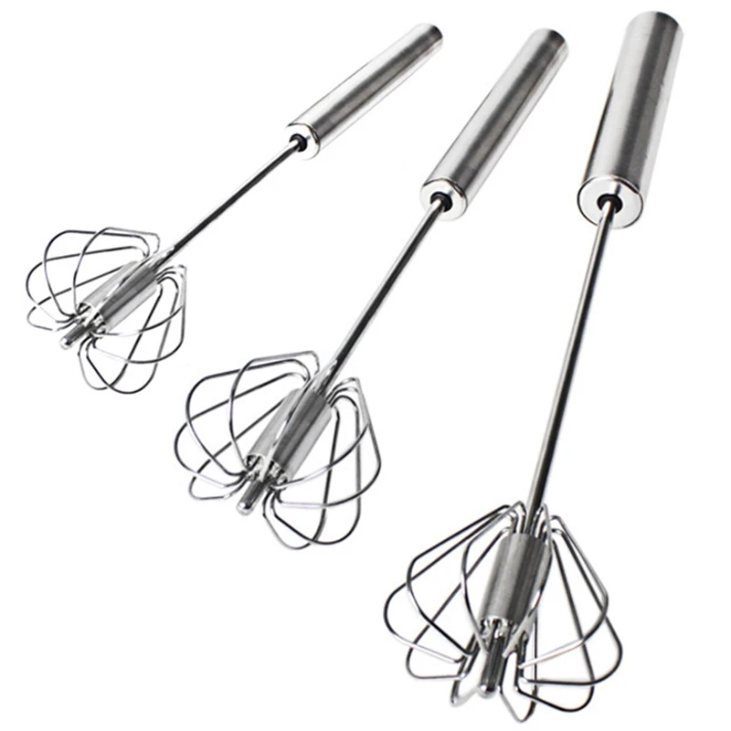

Semi-automatic Stainless Steel Mixer Egg Beater Manual Self Turning Whisk Hand Blender Egg Cream Stirring Kitchen Tools