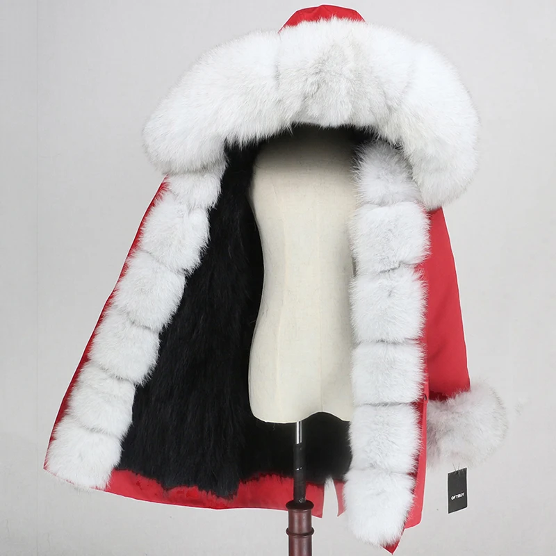 red black white OFTBUY Водонепроницаемый верхняя одежда с натуральным мехом пальто Длинная парка зимняя куртка Для женщин с натуральным лисьим мехом на капюшоне уличная Съемная бренд - Цвет: red black white