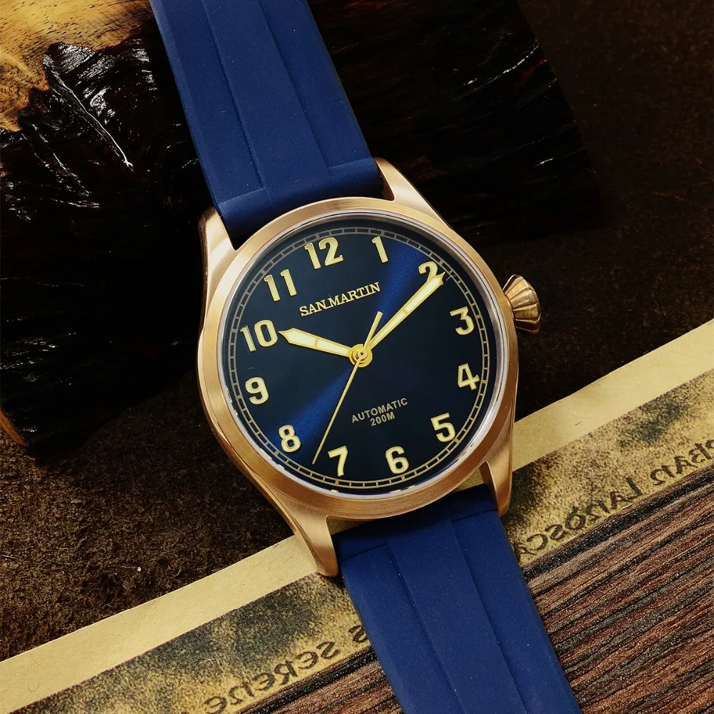 San Martin SN043 новые мужские автоматические часы модные бронзовые часы для дайвинга 300 м водонепроницаемые сапфировые Автоматические наручные часы для пилотов