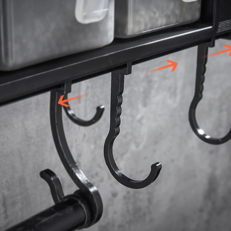 

Kitchen Multifunctional Wall-Mounted Rack Knife Holder Chopstick Rack Combination Storage Rack with Hook-Black