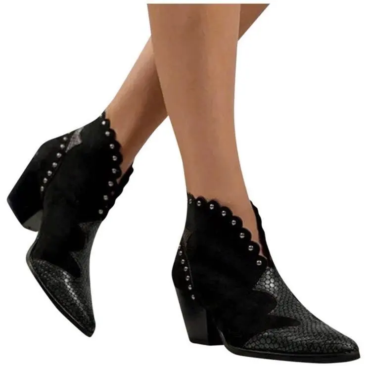 

shoes pointed Mid Heel serpentine large Autumn 2020 new women's women's short boots