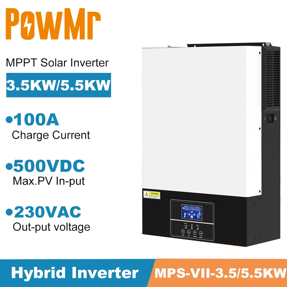 

Инвертор PowMr 3500 Вт/5500 Вт, гибридный солнечный инвертор, чистая синусоида, 500 В, В переменного тока, встроенное зарядное устройство MPPT, PV в, с ...