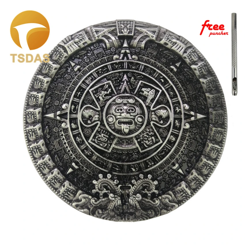 Крутая Мужская металлическая пряжка для ремня с календарем в ацтекском стиле