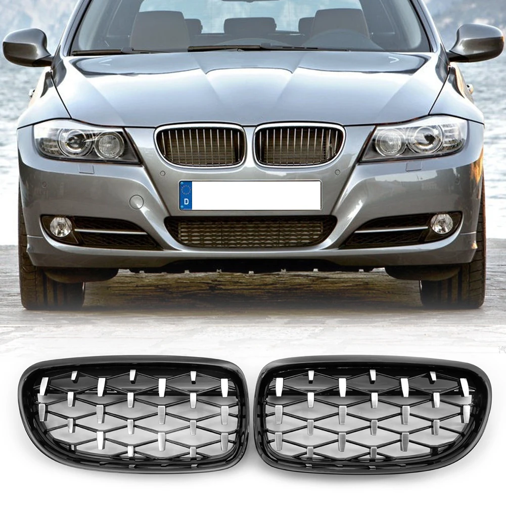 

Double Slat Sport Style Gloss Black Left Right Chromed Black Diamond Kidney Grille for BMW E90 E91 3 Series Facelift