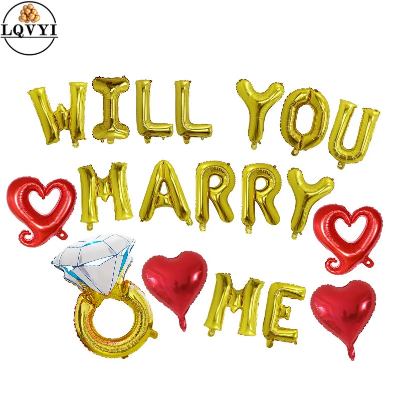 Бриллиантовое кольцо воздушный шар вы свадебите меня буква сердце фольга