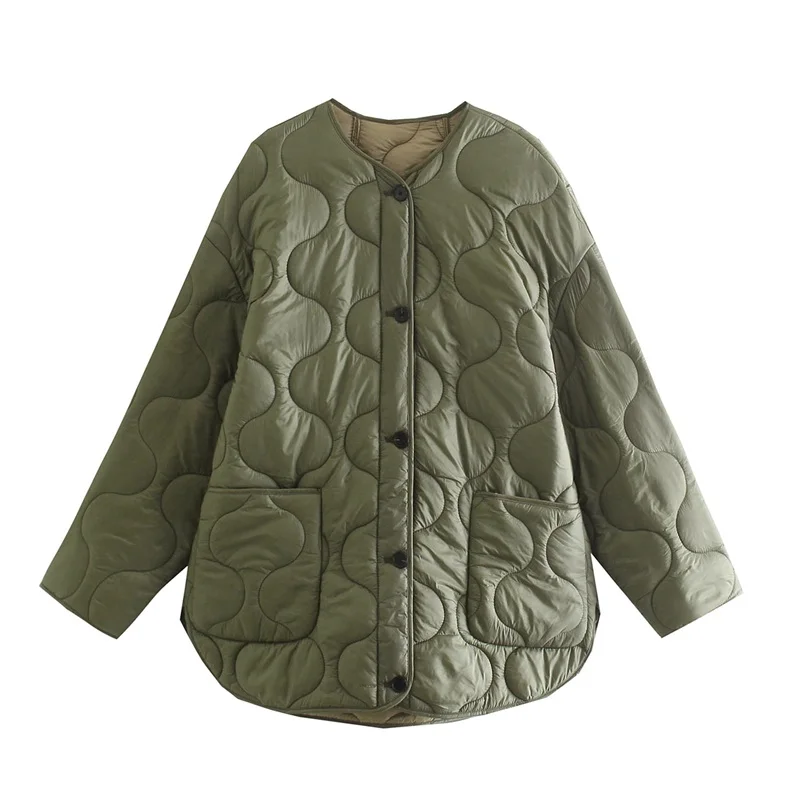 

ZXQJ Women 2021 Fashion Loose Padded Jacket Coat Vintage Long Sleeve With Pockets Female Outerwear Chic Tops