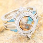 3 шт.компл. женское многослойное кольцо золотого цвета с перфорацией из бирюзы изысканное Муассанит обручальные кольца на Рождество