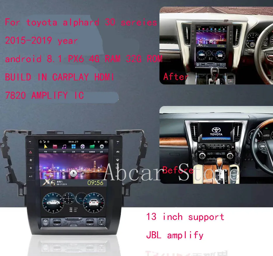 13 дюймов Tesla стиль Android 8,1 автомобильный dvd-плеер gps навигация радио авто px6 для Toyota alphard Vellfire 30 серии