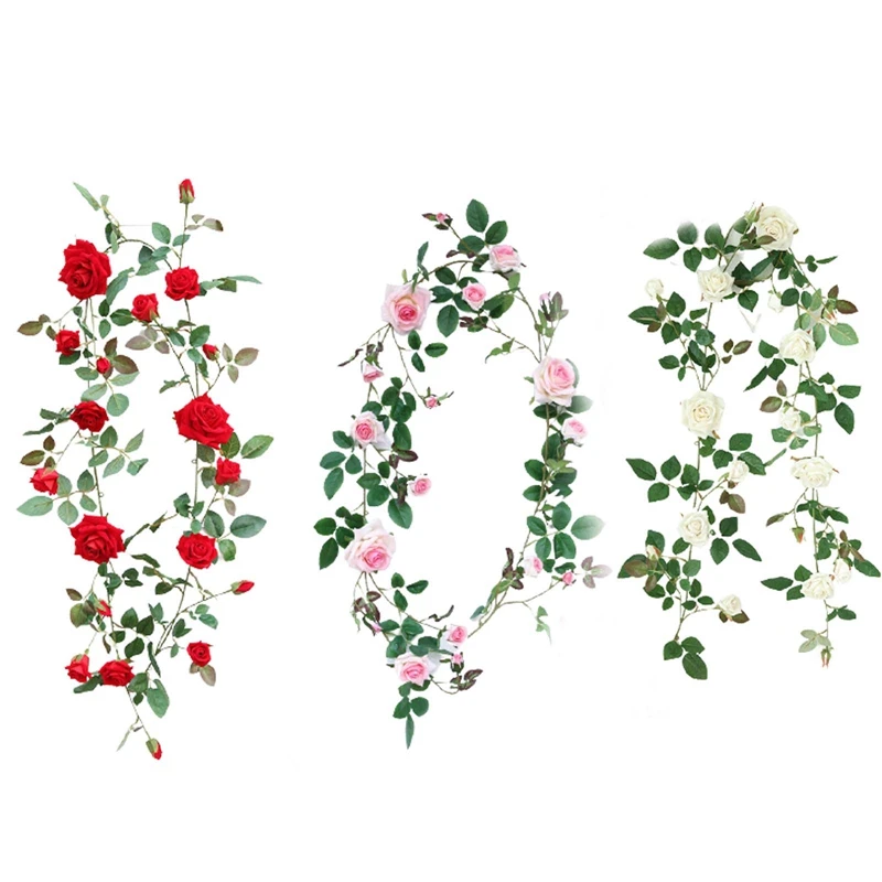 

Rose Vine Artificial Flower Garland Fake Hanging Rose Ivy Plants 1.66m For Wedding Home Party Garden Arrangement Decor