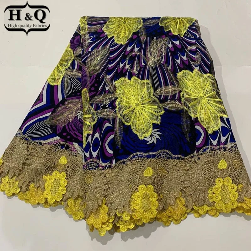 

H&Q popular nigerian water soluble lace high quality wax fabric 100% cotton embroidery 6 yards/pcs african batik lace fabric H75