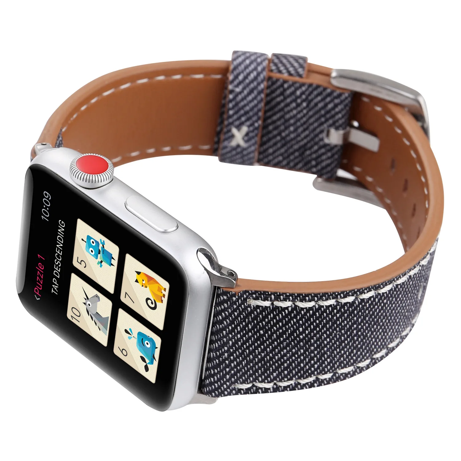 Ремешок для apple watch series 4 5 3 2 1 кожаный ремень для iwatch холст с классической пряжкой темно-синие джинсы 38 42 мм