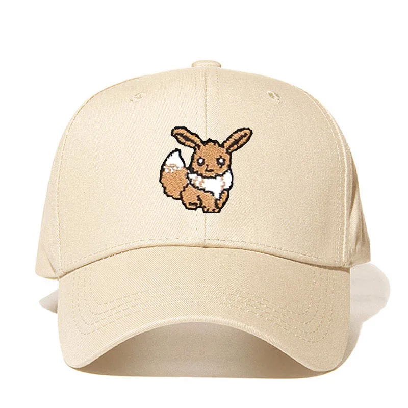 Вышивка Pixelated Pokemon Go Eevee Ash игра анимация персонажи папа шляпа хлопок Бейсболка для мужчин и женщин шляпа - Цвет: Бежевый
