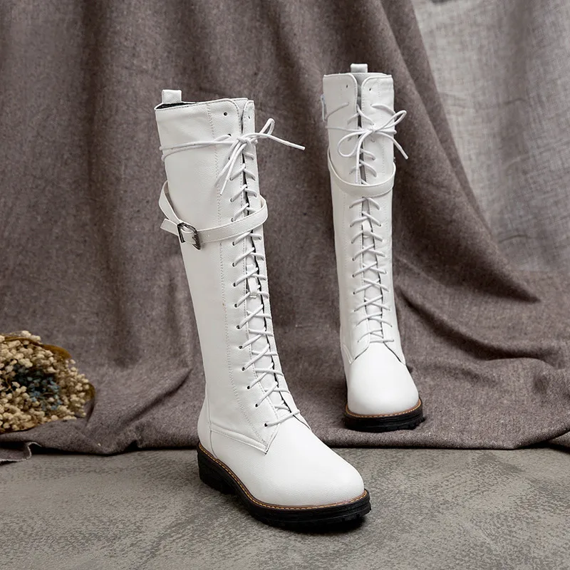 

MEMUNIA 2020 new arrival women knee high boots zip buckle winter boots round toe low heels comfortable casual shoes woman