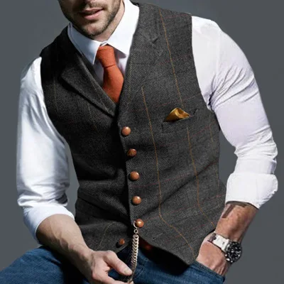 

Summer European And American Hot Style Men's Casual Lapel Plaid Men's Vest Vest Men's Suit Vest MJ0268