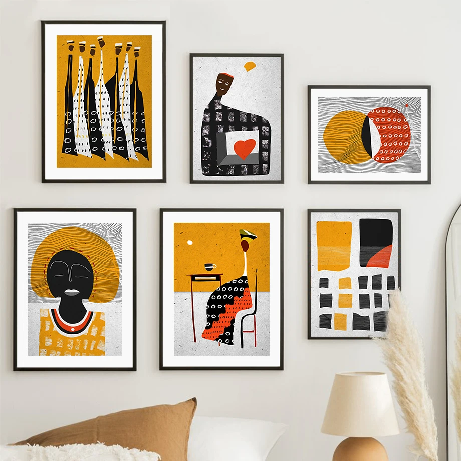 

Vintage Girl Colorful Geometric Shapes Wall Art Canvas Painting Nordic Posters And Prints Wall Pictures For Living Room Decor