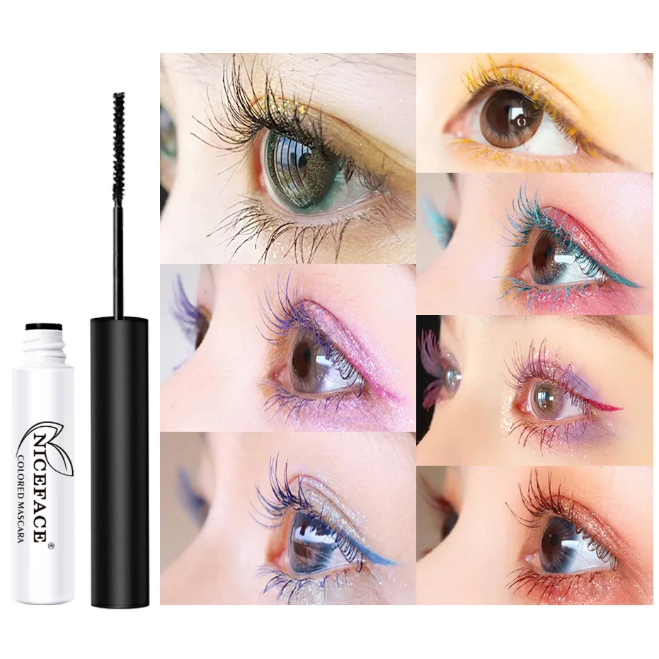 

7Pcs/Lot Colorful Mascara Waterproof Lasting Thick Curling Blue Yellow Black Silk Fiber Lash Mascara Eyelash Color Eyes Makeup