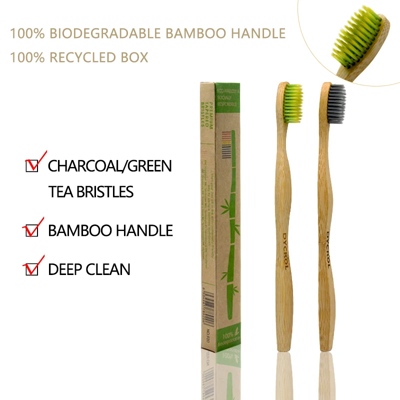 (2 шт.) DYCROL Bamboo Зубная щетка экологически чистая 100% биоразлагаемая древесная