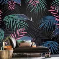 modern hand painted tropical flowers birds custom art decor mural bedroom living room black background painting wallpaper 3d