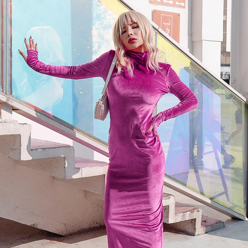 Бархатное платье с открытой спиной для женщин и девочек водолазка сексуальное