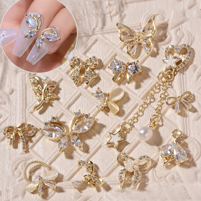 

2021 New Butterfly-Pendant Nail Art Decoraciones Pearl Diamond Manicure Ribbon Bow Zircon Accessories Super Flash Nail Supplies