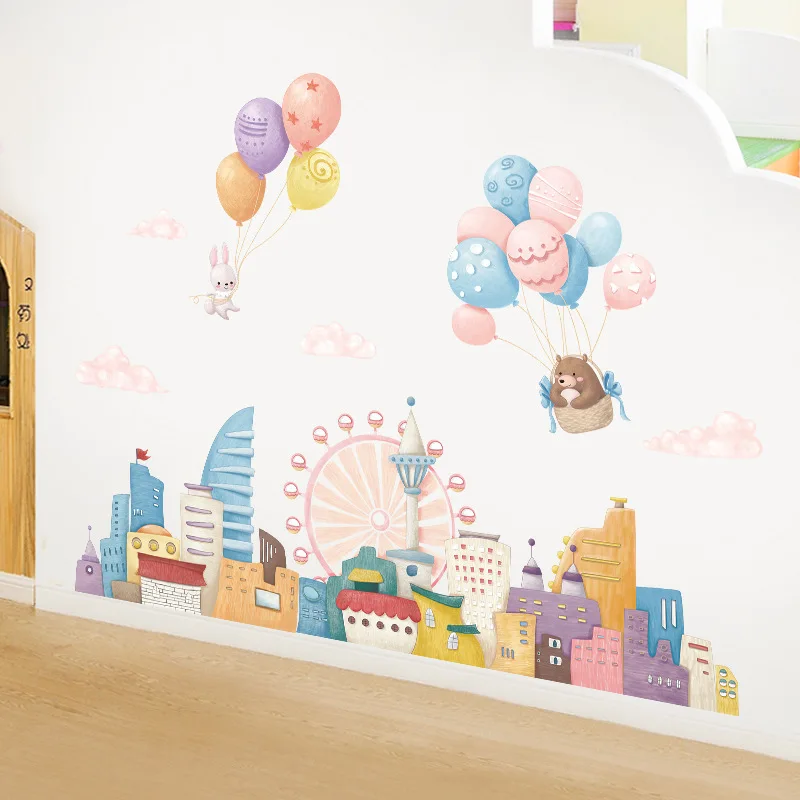

Dream Castle Cartoon Wall Stickers Girl Bedroom Kids Room Decoration Corridor Porch Skirting Line Decals for Furniture Creative